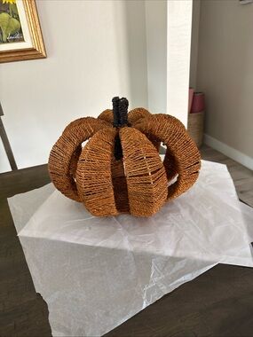 Large Rustic Orange Rope Pumpkin 11” Tall & 15” Wide.   Made In India